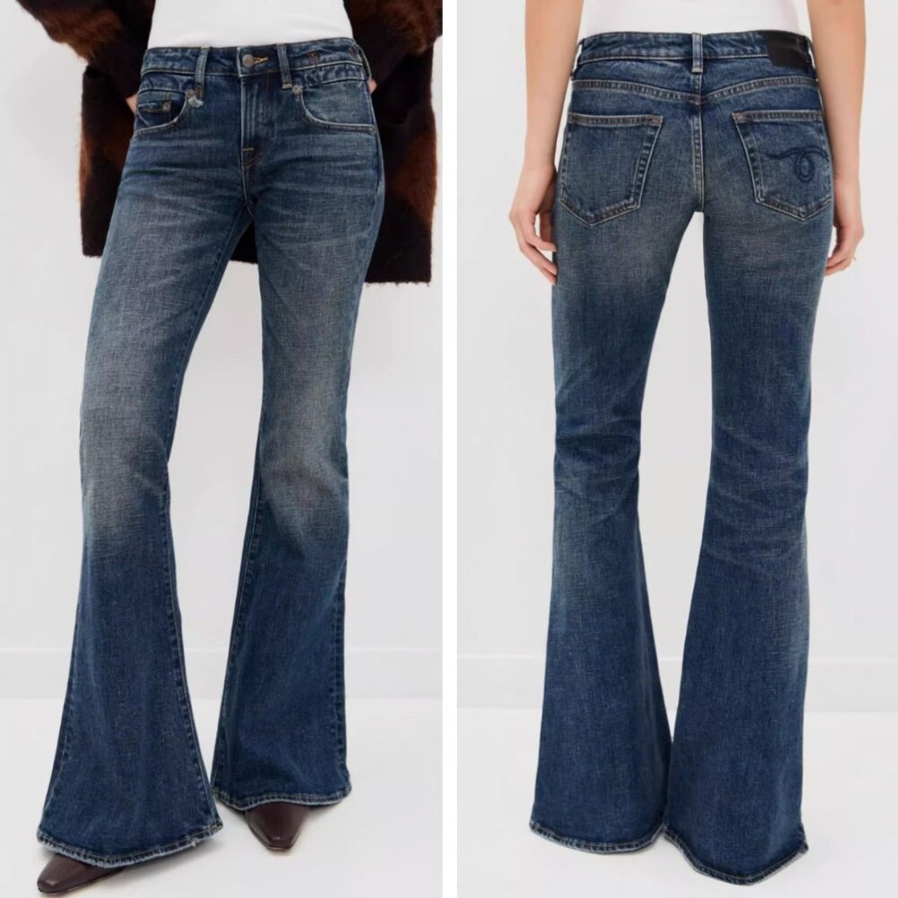 R13 Blue Flared Wide-Leg Jeans - Picture 3 of 10